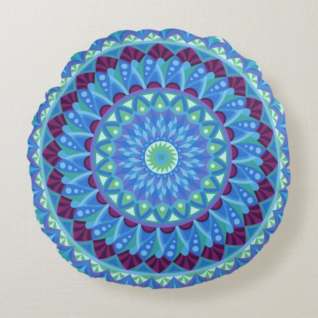 Midnight Dreams Mandala Round Pillow (Front)