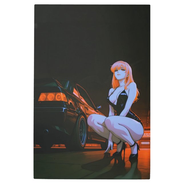 Midnight Drift Queen – Neon Nights Aesthetic Metal Print (Front)