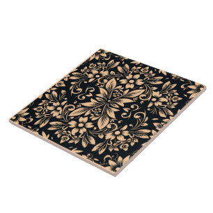Midnight Elegance Damask Decorative Ceramic Tile