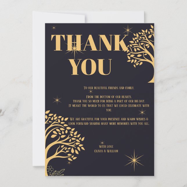 Midnight Elegance: Dark Blue Wedding Thank You Card (Front)
