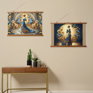 Midnight Elegance in Floral Frame Hanging Tapestry