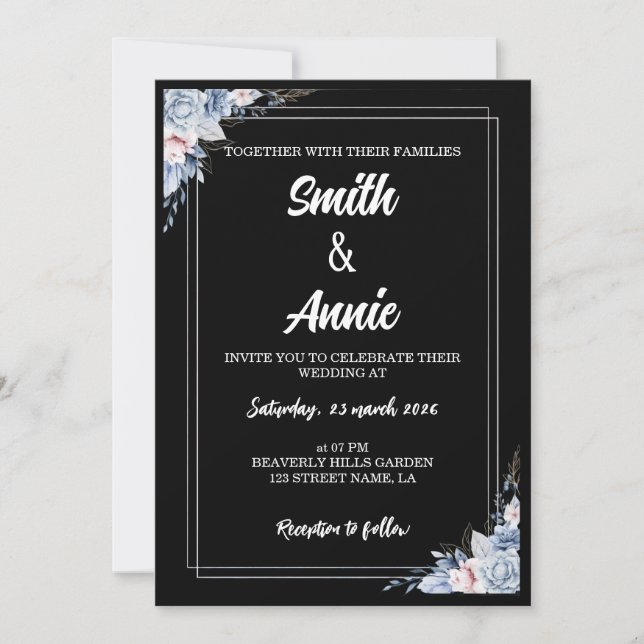 Midnight Elegance Wedding Invitation Template – Bl (Front)