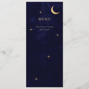 Midnight Elegant Celestial Gold Moon Stars Wedding Menu