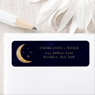 Midnight Elegant Gold Moon Stars Return Address Label