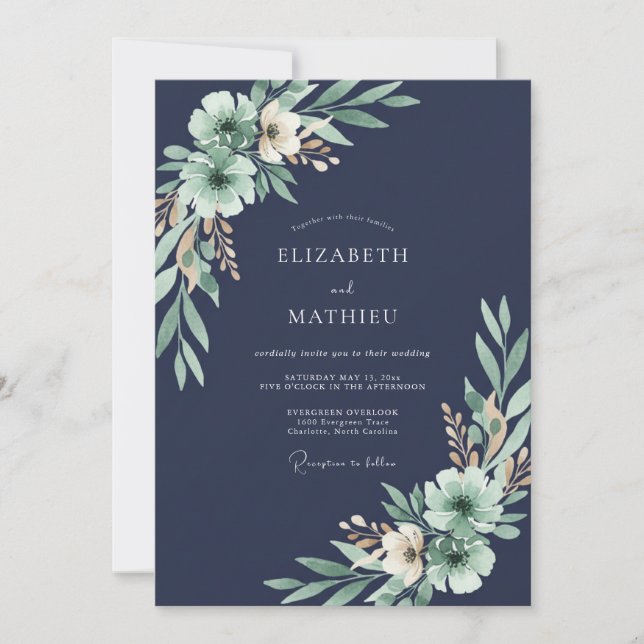 Midnight Eucalyptus Leafy Wedding Invitation (Front)