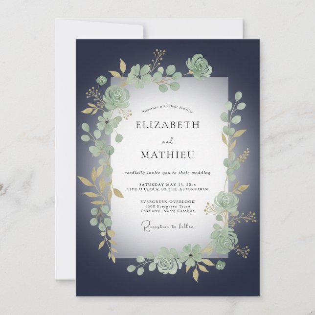 Midnight Eucalyptus Wedding Invitation (Front)