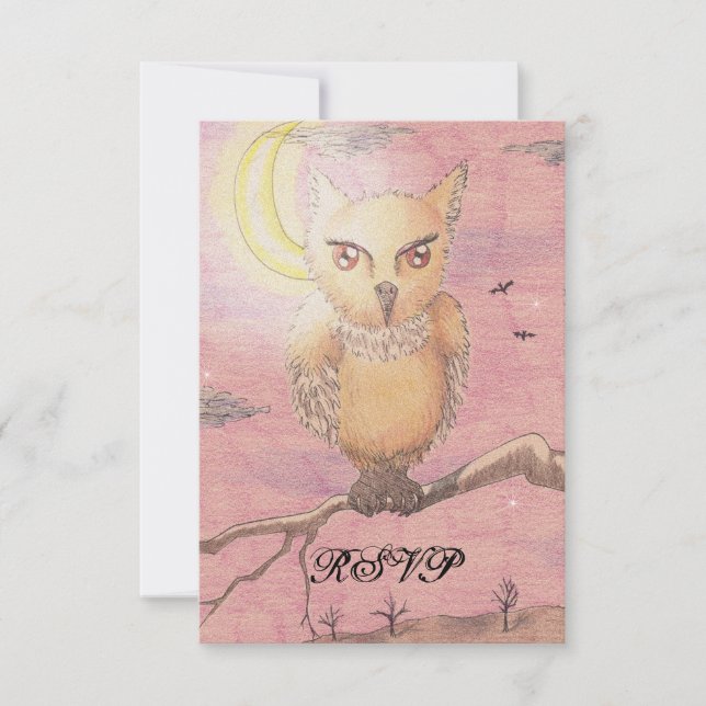 Midnight Eyes Cute Owl RSVP Goth Gothic Card (Front)