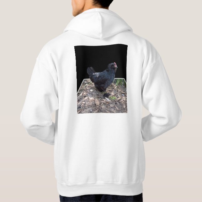 "Midnight Feathers: A Black Chicken in Popout Art" Hoodie (Back)