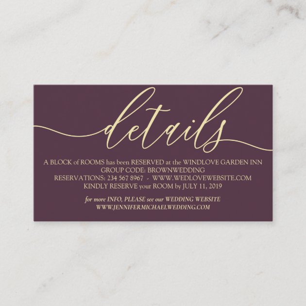 Midnight Fig & Champagne Add Photo Wedding Details Enclosure Card