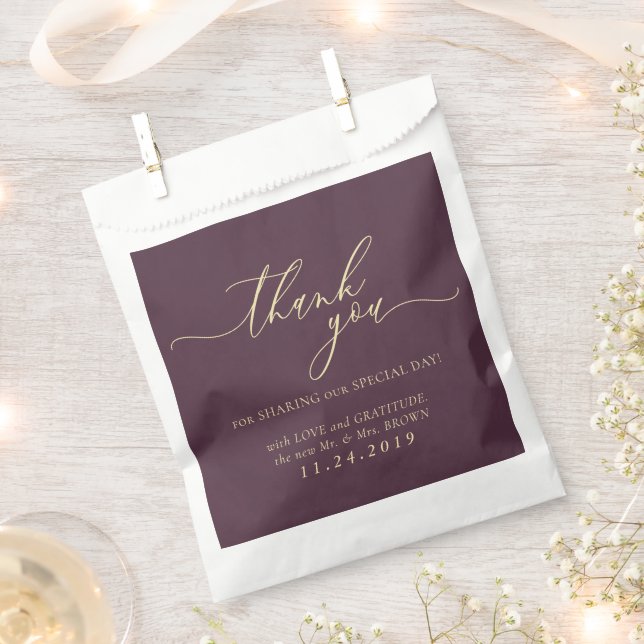 Midnight Fig & Champagne Formal Minimalist Wedding Favor Bag (Clipped)