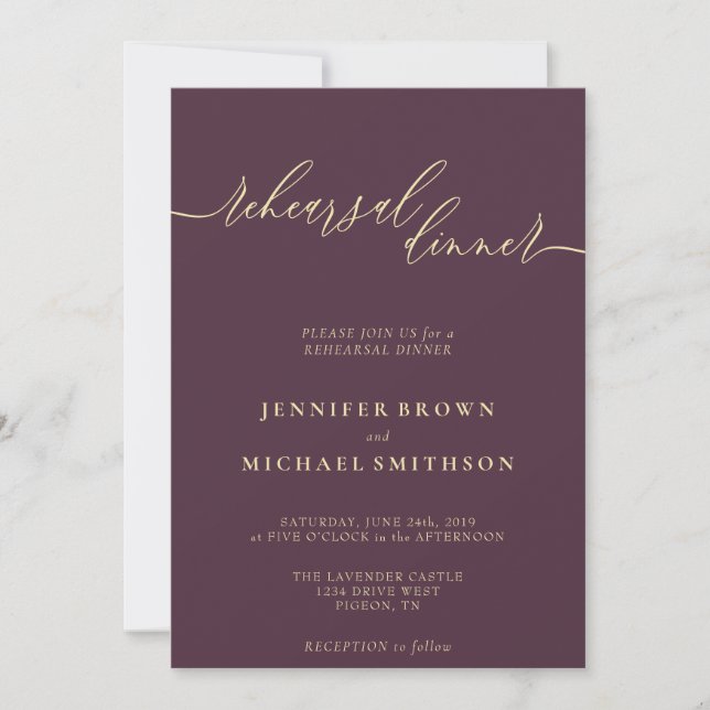 Midnight Fig & Champagne Rehearsal Dinner Invitation (Front)