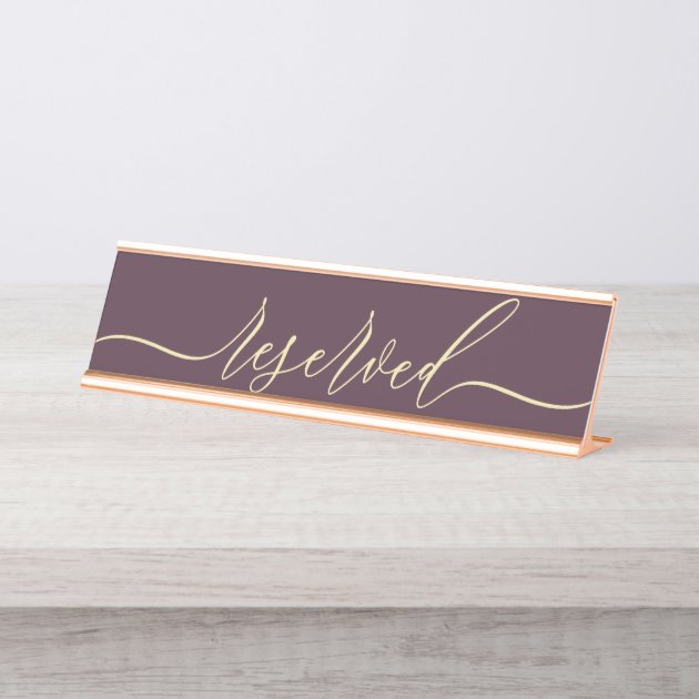 Midnight Fig & Champagne Script Table Reserved Desk Name Plate