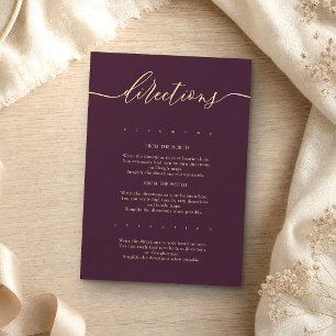 Midnight Fig & Champagne Simple Wedding Directions Enclosure Card
