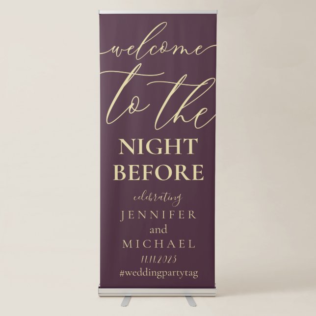 Midnight Fig & Champagne wedding rehearsal dinner Retractable Banner (Front)
