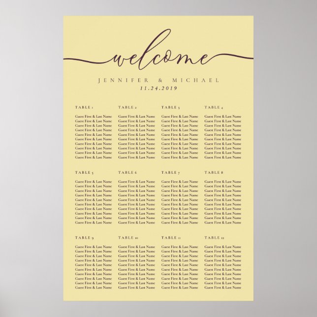 Midnight Fig & Champagne Welcome Wedding Seating Poster (Front)