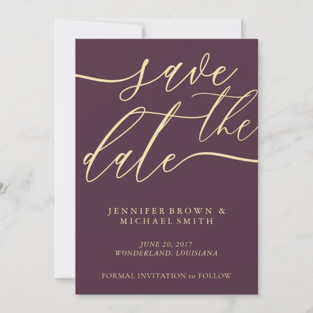 Midnight Fig Wedding Custom Photo Calligraphy Save The Date (Front)