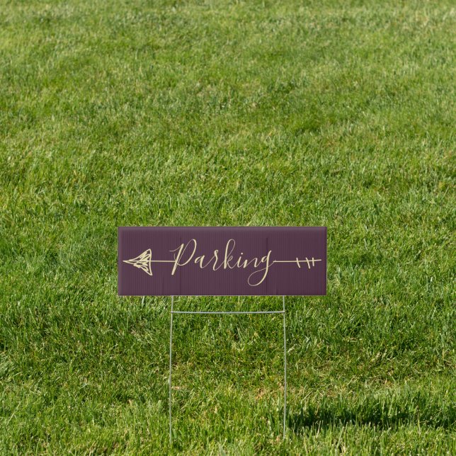 Midnight Fig Wedding Parking Direction Arrow Sign (Insitu)