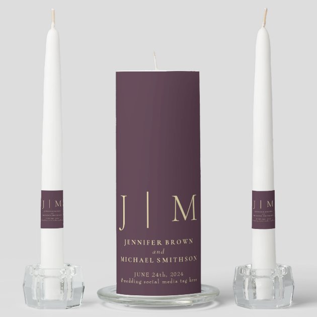 Midnight Fig Welcome Modern Classic Wedding Unity Candle Set