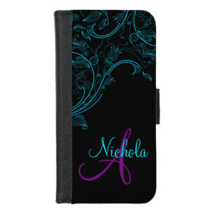 Midnight Floral Fantasy Blue and Purple iPhone5 iPhone 8/7 Wallet Case