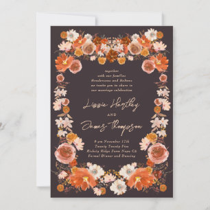 Midnight Floral Wedding Fall Bouquet Invitation
