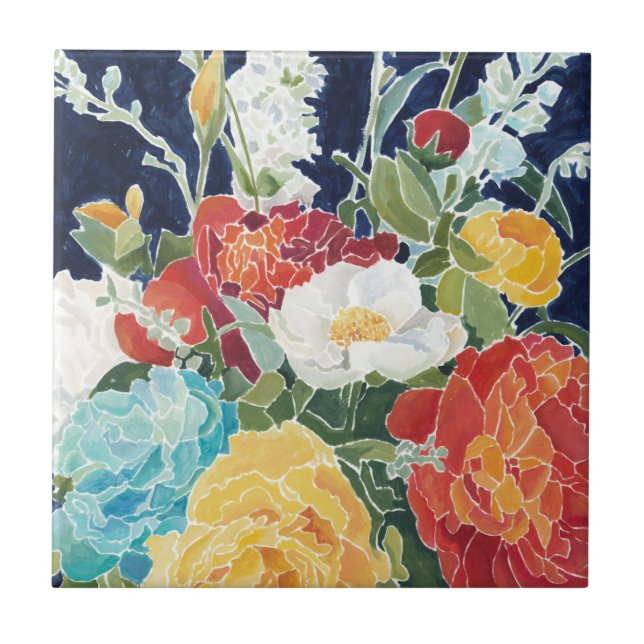 Midnight Florals I Ceramic Tile (Front)