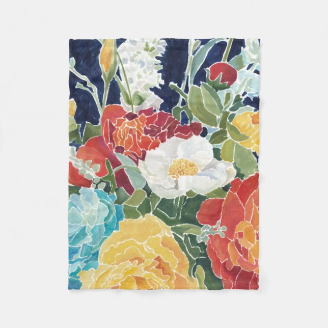 Midnight Florals I Fleece Blanket (Front)