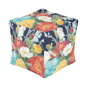 Midnight Florals I Pouf