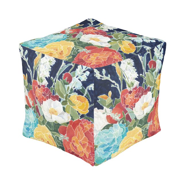 Midnight Florals I Pouf (Angled Front)