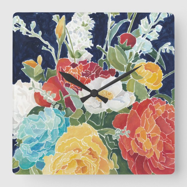 Midnight Florals I Square Wall Clock (Front)