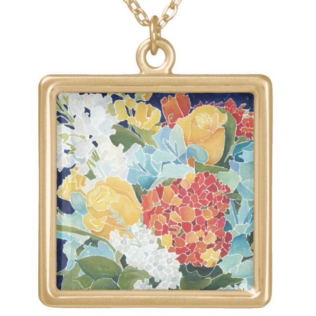 Midnight Florals II Gold Plated Necklace (Front)