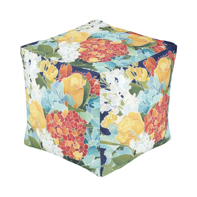 Midnight Florals II Pouf (Angled Front)