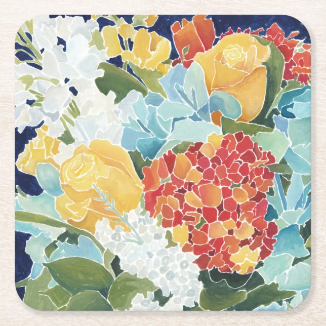 Midnight Florals II Square Paper Coaster (Front)