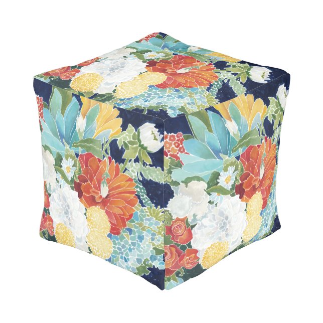 Midnight Florals III Pouf (Angled Front)