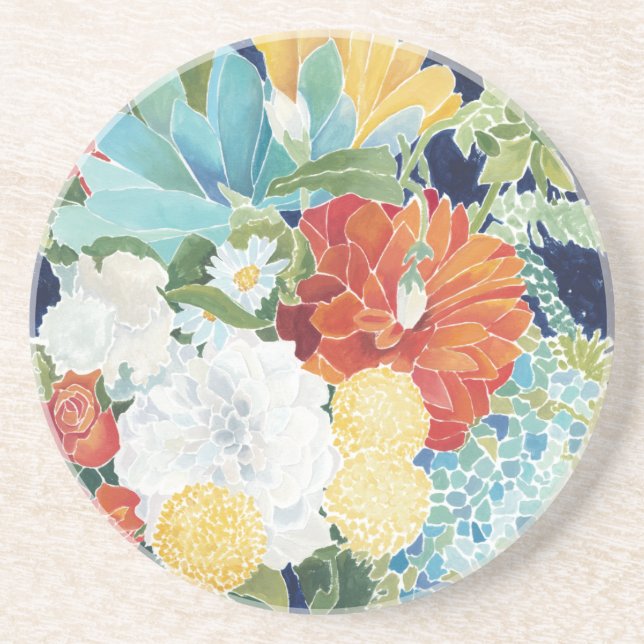 Midnight Florals III Sandstone Coaster (Front)