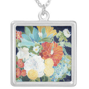 Midnight Florals III Silver Plated Necklace