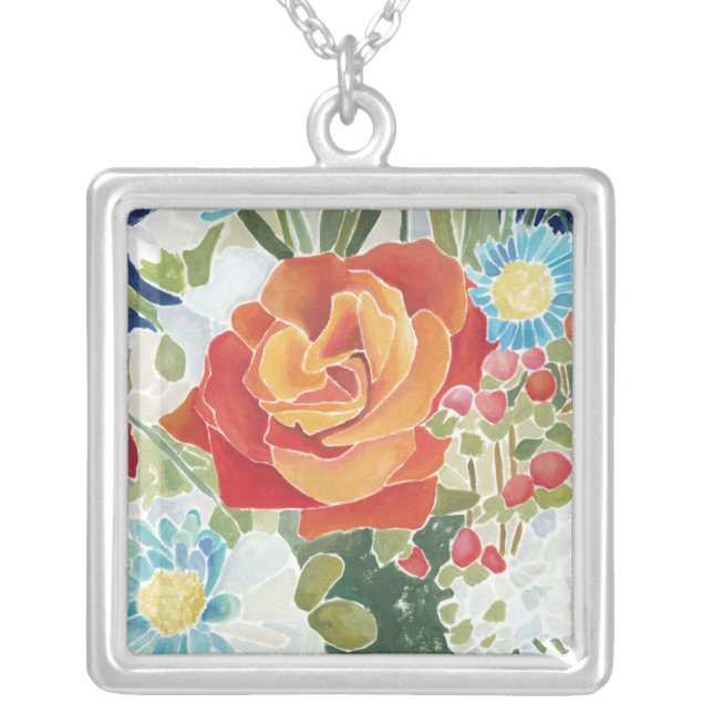 Midnight Florals IV Silver Plated Necklace (Front)