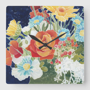 Midnight Florals IV Square Wall Clock