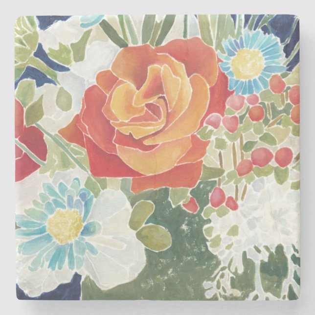 Midnight Florals IV Stone Coaster (Front)