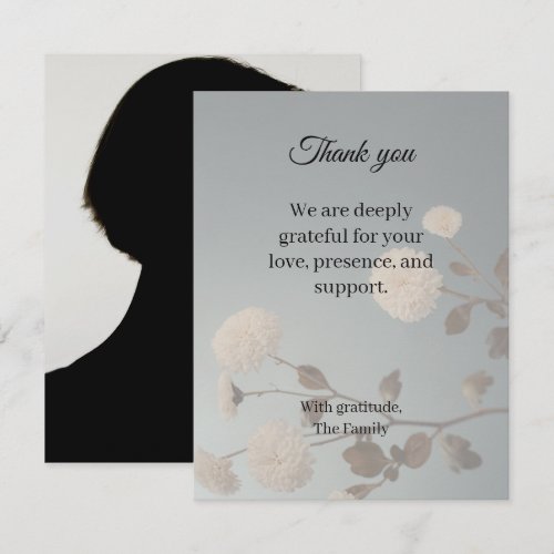 Midnight flower funeral thank you card with photo