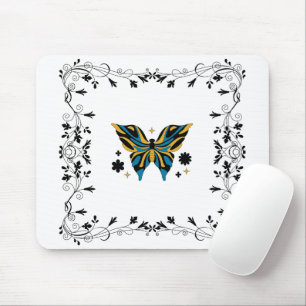 Midnight Flutter – Dark Floral Butterfly Design Mouse Pad
