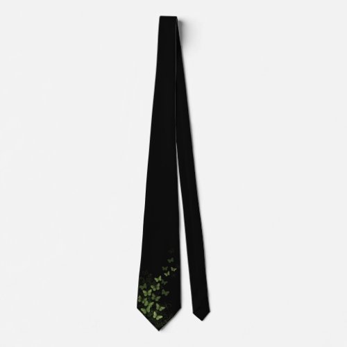 Midnight Forest Butterfly – Elegant Black Neck Tie
