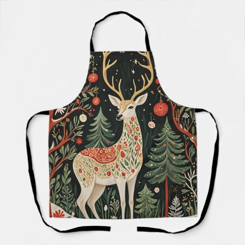 Midnight Forest Christmas Deer Apron