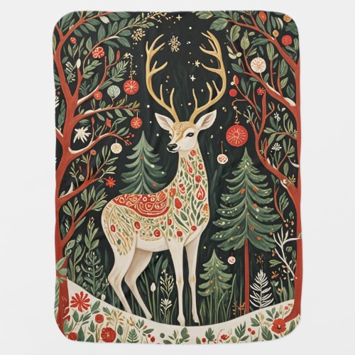 Midnight Forest Christmas Deer Baby Blanket