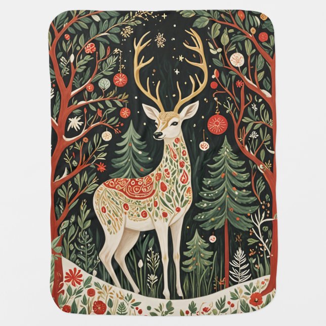 Midnight Forest Christmas Deer Baby Blanket (Front)