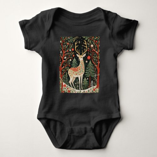 Midnight Forest Christmas Deer Baby Bodysuit