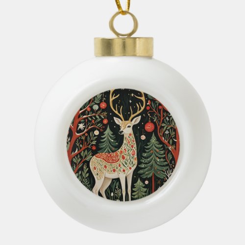 Midnight Forest Christmas Deer Ceramic Ball Christmas Ornament