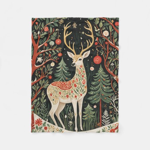 Midnight Forest Christmas Deer Fleece Blanket