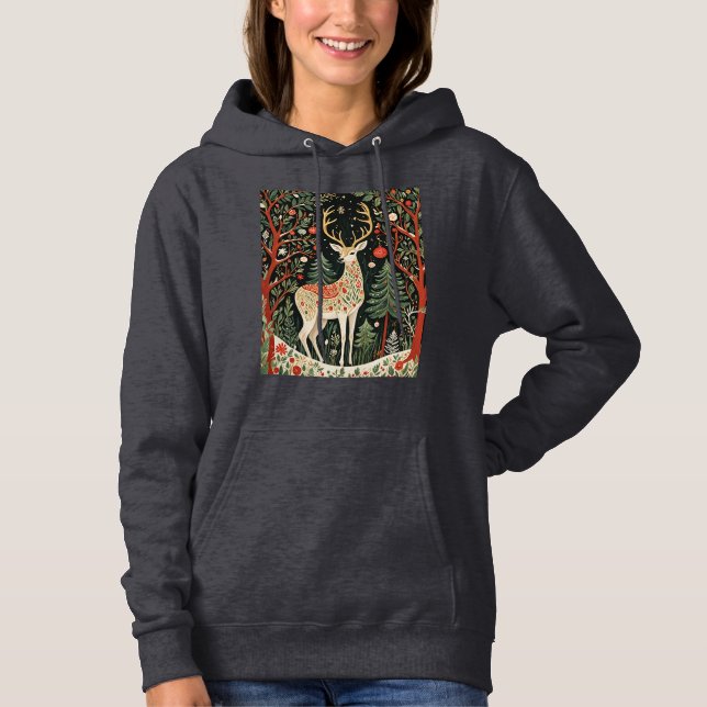 Midnight Forest Christmas Deer Hoodie (Front)
