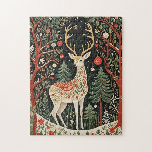 Midnight Forest Christmas Deer Jigsaw Puzzle