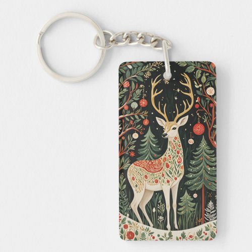 Midnight Forest Christmas Deer Keychain